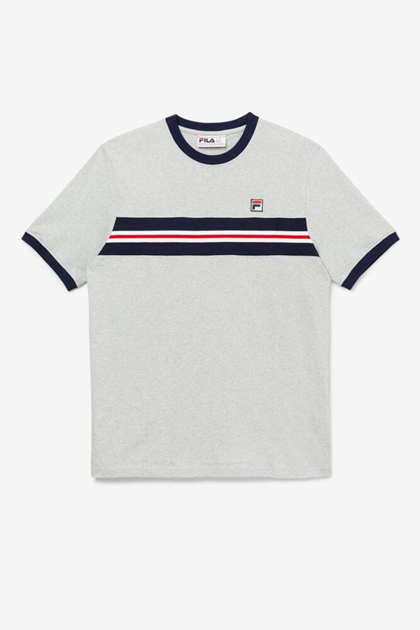 Fila T-Shirt Herr Ljusgrå - Silver Chest Stripe,91320-OPZH